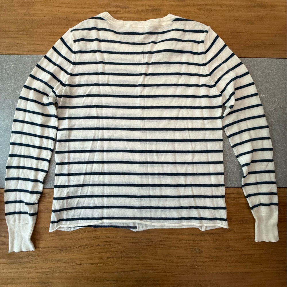 Paige Merino Wool Blend Long Sleeve Striped Crewneck Navy Cream Size Medium - Picture 2 of 7